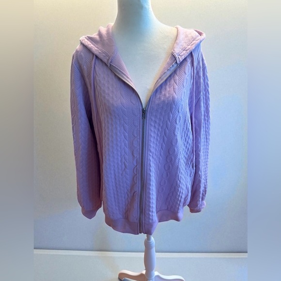 NWOT Women’s Sz Large Violet/Lavender Hoodie Long Sleeves Zip Pockets Textured - Picture 1 of 15